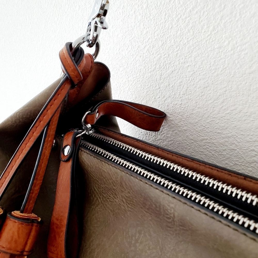 Le Miel Large Leather Army Green Tote /Shoulder Bag - Picture 4 of 11